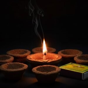 Panchakavya Diyas, Cotton Wick & Match box Kit | Pure Hand made Diya | 12 Pcs