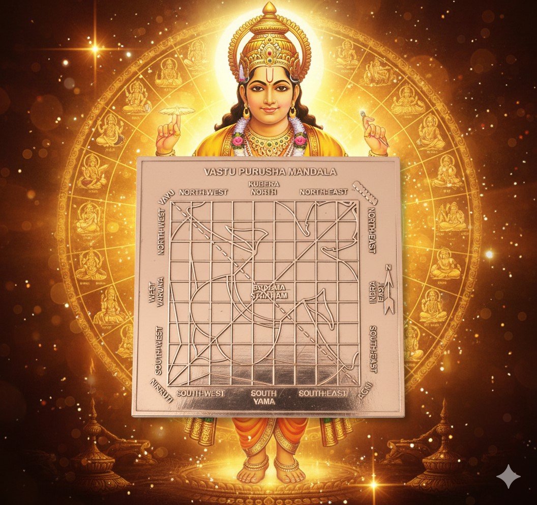 Pure Copper Plated Vastu Purusha Mandala Yantra | 3*3 inches - Image 2