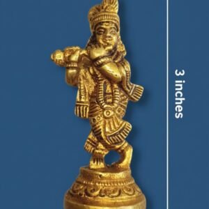Divine Krishna Brass Idol (3 Inch) – Handcrafted Venugopala Statue with Flute for Peace, Love, and Joy