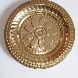 Small Brass Pooja Plate with Lotus Engraving | Traditional Handcrafted Thali for Daily Rituals and Naivedya