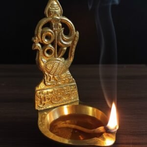 Pure Brass Murugan Peacock Vel Diya (3.5 Inch) – Handcrafted Om Vel Deepam with Sacred Tamil Text for Success and Victory