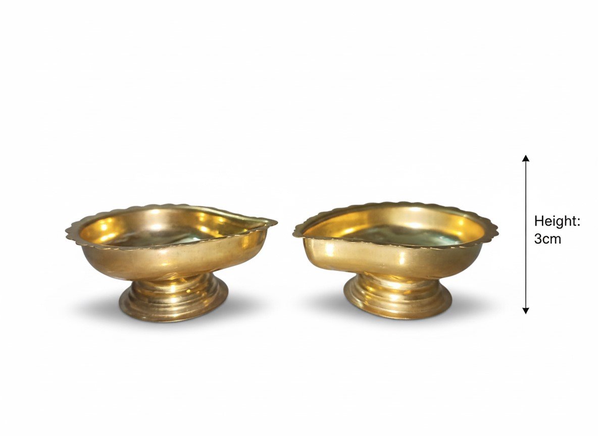 Premium Brass Leaf Diya Set| Handcrafted Traditional Pooja Lamps |Pack of 2 - Image 2