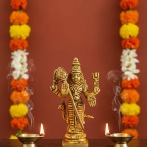 Lord Murugan Brass Idol with Vel (3.2 Inch) β Handcrafted Kartikeya Statue for Victory, Courage, and Protection
