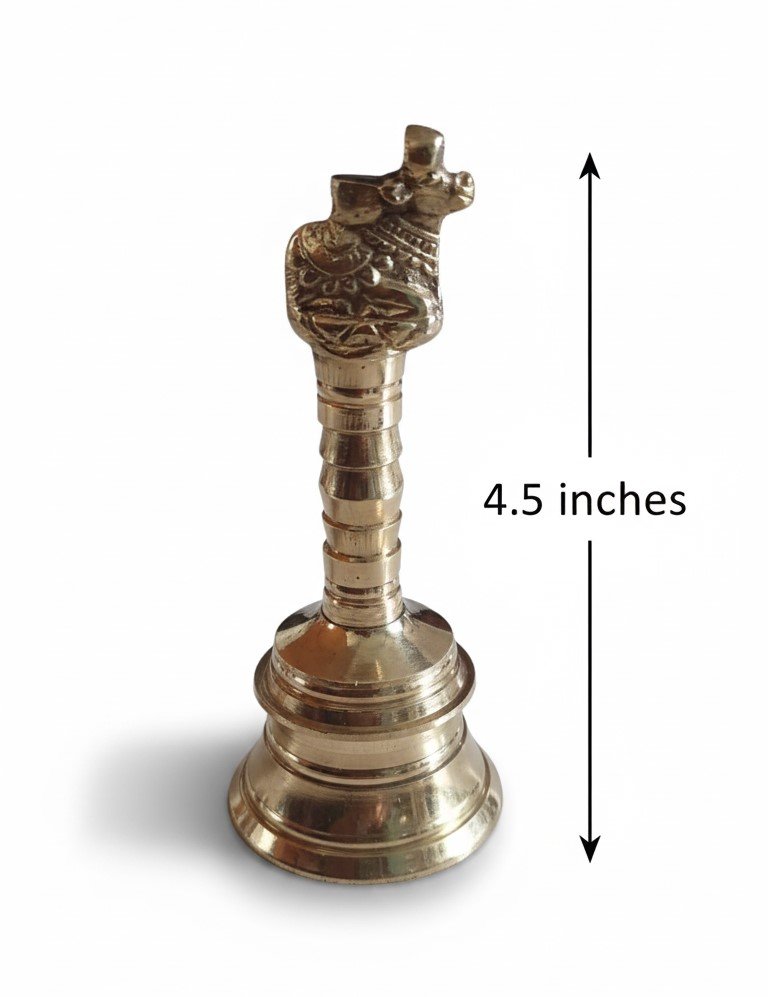 Pure Brass Nandi Bell (4.5 Inch) | Handcrafted Pooja Ghanti with Sacred Nandi Finial for Divine Vibrations - Image 2