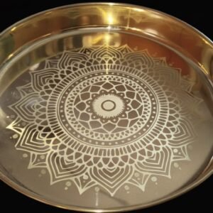 Handcrafted Brass Pooja Thali with Intricate Mandala Engraving – Premium Polished Brass Plate for Rituals and Gifting