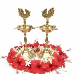 Traditional Brass Annapakshi Vilakku (15 Inch) – Handcrafted Standing Deepam Set with Sacred Swan Finial for Auspicious Rituals