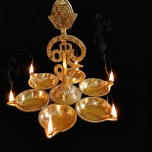 Divine Murugan Om Vel Brass Diya (5.5 Inch) – Handcrafted Oil Lamp with 6 Multi-Level Wicks for Victory & Wisdom