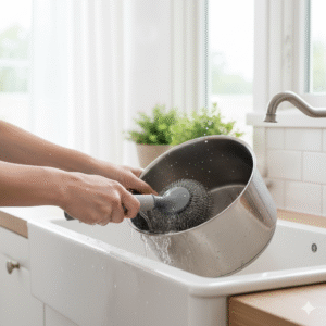 Premium Stainless Steel Pack of 5 Scrubbers + Hook | Utensils, Pots, Pans and Tiles Cleaning | Easy for Tough Kitchen Cleaning