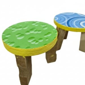 Wooden Pooja Round Stand – Handcrafted | Available in Green & Blue Designs