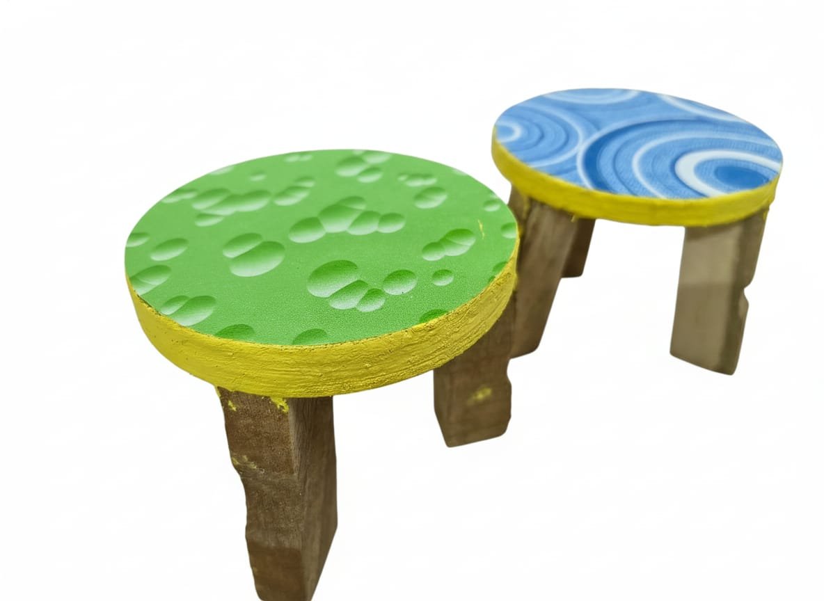 Wooden Pooja Round Stand – Handcrafted | Available in Green & Blue Designs