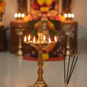 Divine Brass Panch Mukhi Diya (5-Wick Lamp) for Pooja & Spiritual Ceremonies