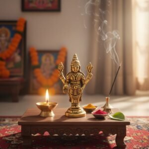 Compact Divine Grace: Miniature Brass Lord Vishnu (Hari) Idol