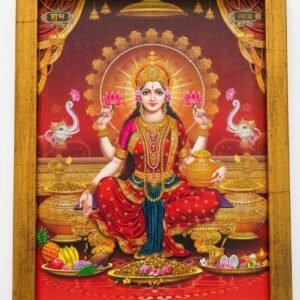 Premium Matt Finish Goddess Mahalakshmi Framed Photo (10 X 13 Inches) | Four Side Golden Matt finish Frame| Divine Prosperity Wall Decor for Home & Pooja Room