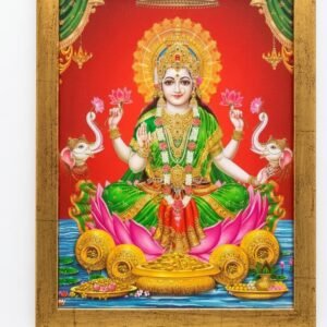 Premium Matt Finish Goddess Mahalakshmi Framed Photo – Divine Lotus Blessings Wall Frame for Home & Pooja Room|10 X13 inches photo frame