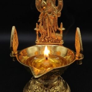 Brass Murugan Diya Lamp with Vel – Traditional Pooja Oil Lamp with Lord Murugan Idol | Decorative Brass Deepam for Home Temple, Festival & Spiritual Decor (15 cm Height)