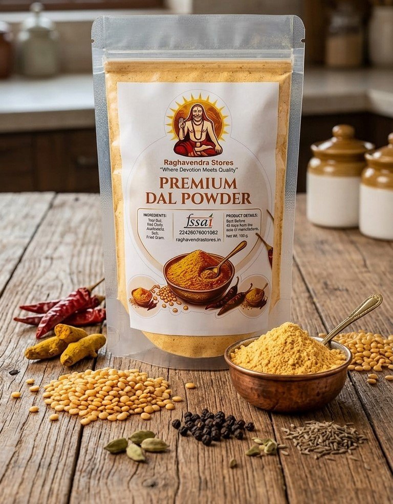 Raghavendra Stores Premium Dal Powder – Traditional South Indian Paruppu Podi | Ready Mix for Dal Rice & Pappu Rice | Homemade Taste | 100g(without garlic)