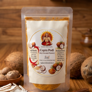 Raghavendra Stores Copra Podi (Dry Coconut Powder) – Traditional South Indian Idly & Dosa Side Dish | Ready Mix for Copra Rice | Homemade Taste | 100g(without garlic)