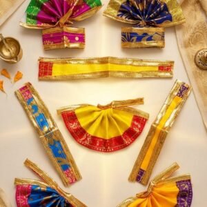 Premium Pattu Vastram with Matching Dupatta for Small Hindu Deities | 2.5 Inch Idol Dress | Assorted Colors -Pack of 5