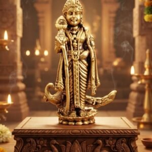 Premium Brass Murugan Peacock Idol|Brass Lord Murugan with Peacock | Antique Elegant Design -2 inch