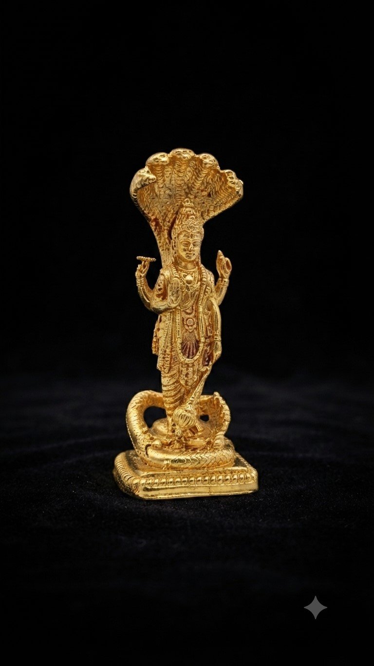 Premium Brass Lord Vishnu with Naga | Antique Elegant Lord Vishnu with Shesha | Antique Traditional Design-3 inches Height - Image 2
