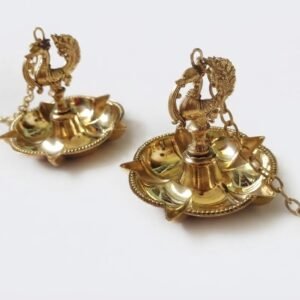 Antique Brass Hanging Diya | Premium Latkhan – 14.5 Inch | Traditional Brass Hanging Lamp for Pooja