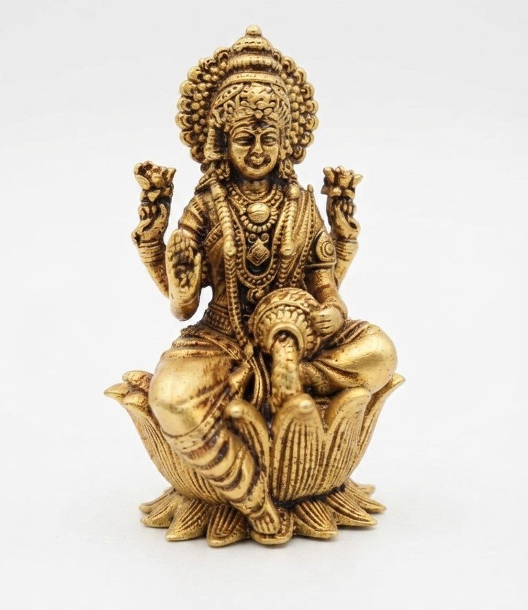 Miniature Goddess Lakshmi Idol| Elegant Antique Traditional Design |Premium Brass Goddess Lakshmi | 2.5 inches Height - Image 3