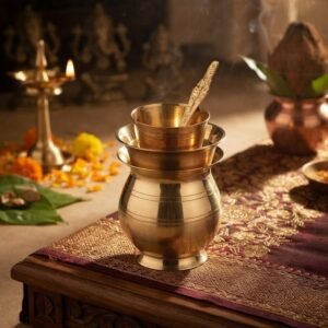 Traditional Brass Panchapathram Set for Pooja & Rituals – Panchapatra, Uddharani(Spoon) & Pooja Vessels