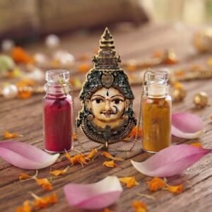 Pack of 10 Goddess Devi Haldi Kumkum Hanging Bottles | Traditional Pooja Decorative Ornament with Turmeric & Kumkum