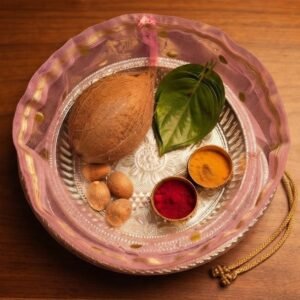 Navaratri Thamboolam Pottli with Plate – Pack of 10 | Traditional Golu Return Gift & Pooja Thamboolam